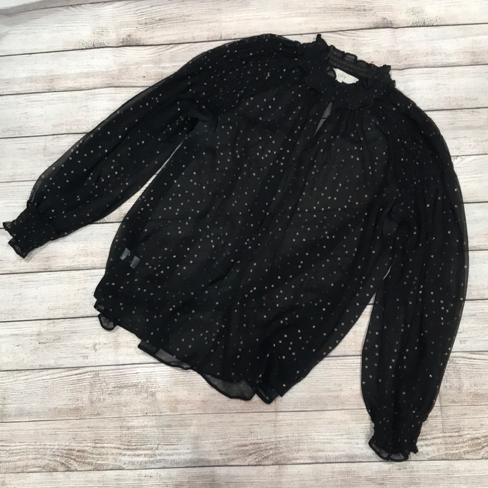 Loft Black Sheer Polka Dot Blouse